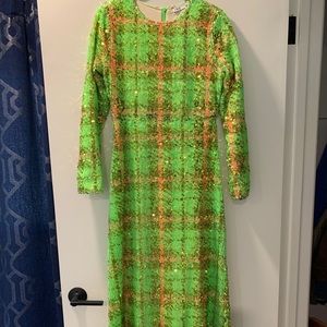 ZARA long sequin chartreuse lime plaid dress SMALL